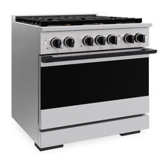 ZLINE Autograph Edition 36 in. 5.2 cu. ft. Marino Dual Fuel Range with 6 Burner DuoPro™ Cooktop and Electric Convection Oven in Stainless Steel and Matte Black Accents - PMDRZ-36-MB - The Home Selection