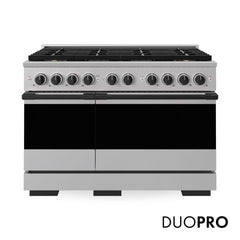 ZLINE Autograph Edition 48 in. 6.7 cu. ft. Marino Dual Fuel Range with 8 Burner DuoPro™ Cooktop and Dual Ovens in Stainless Steel and Matte Black Accents - PMDRZ-48-MB - The Home Selection