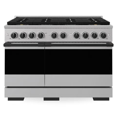 ZLINE Autograph Edition 48 in. 6.7 cu. ft. Marino Dual Fuel Range with 8 Burner DuoPro™ Cooktop and Dual Ovens in Stainless Steel and Matte Black Accents - PMDRZ-48-MB - The Home Selection
