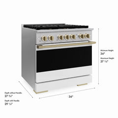 ZLINE Autograph Edition 36 in. 5.2 cu. ft. Marino Dual Fuel Range with 6 Burner DuoPro™ Cooktop and Electric Convection Oven with White Matte Door and Champagne Bronze Accents - PMDRZ-WM-36-CB - The Home Selection