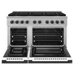 ZLINE Autograph Edition 48 in. 6.7 cu. ft. Marino Dual Fuel Range with 8 Burner DuoPro™ Cooktop and Dual Ovens with White Matte Doors and Matte Black Accents - PMDRZ-WM-48-MB - The Home Selection
