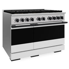 ZLINE Autograph Edition 48 in. 6.7 cu. ft. Marino Dual Fuel Range with 8 Burner DuoPro™ Cooktop and Dual Ovens with White Matte Doors and Matte Black Accents - PMDRZ-WM-48-MB - The Home Selection