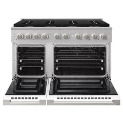 ZLINE 48 in. 6.7 cu. ft. Marino Double Oven Gas Range with 8 Burner Cooktop in Stainless Steel with White Matte Doors - MGR-WM-48 - The Home Selection