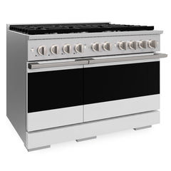 ZLINE 48 in. 6.7 cu. ft. Marino Double Oven Gas Range with 8 Burner Cooktop in Stainless Steel with White Matte Doors - MGR-WM-48 - The Home Selection
