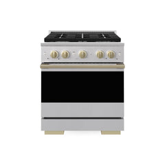 ZLINE Autograph Edition 30 in. 4.2 cu. ft. Marino Gas Range with 4 Burner Cooktop and Convection Gas Oven in Stainless Steel and Champagne Bronze Accents - MGRZ-30-CB - The Home Selection