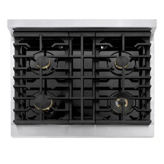 ZLINE Autograph Edition 30 in. 4.2 cu. ft. Marino Gas Range with 4 Burner Cooktop and Convection Gas Oven in Stainless Steel and Champagne Bronze Accents - MGRZ-30-CB - The Home Selection