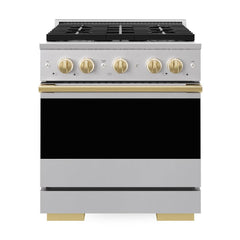 ZLINE Autograph Edition 30 in. 4.2 cu. ft. Marino Gas Range with 4 Burner Cooktop and Convection Gas Oven in Stainless Steel and Polished Gold Accents - MGRZ-30-G - The Home Selection