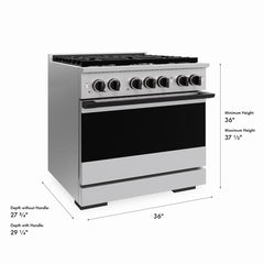 ZLINE Autograph Edition 36 in. 5.2 cu. ft. Marino Gas Range with 6 Burner Cooktop and Convection Gas Oven in Stainless Steel and Matte Black Accents - MGRZ-36-MB - The Home Selection