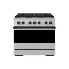 ZLINE Autograph Edition 36 in. 5.2 cu. ft. Marino Gas Range with 6 Burner Cooktop and Convection Gas Oven in Stainless Steel and Matte Black Accents - MGRZ-36-MB - The Home Selection