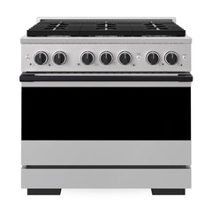 ZLINE Autograph Edition 36 in. 5.2 cu. ft. Marino Gas Range with 6 Burner Cooktop and Convection Gas Oven in Stainless Steel and Matte Black Accents - MGRZ-36-MB - The Home Selection