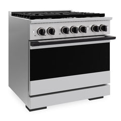 ZLINE Autograph Edition 36 in. 5.2 cu. ft. Marino Gas Range with 6 Burner Cooktop and Convection Gas Oven in Stainless Steel and Matte Black Accents - MGRZ-36-MB - The Home Selection