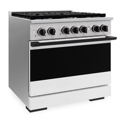 ZLINE Autograph Edition 36 in. 5.2 cu. ft. Marino Gas Range with 6 Burner Cooktop and Convection Gas Oven in Stainless Steel with White Matte Door and Matte Black Accents - MGRZ-WM-36-MB - The Home Selection