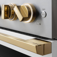 ZLINE Autograph Edition 48 in. 6.7 cu. ft. Marino Double Oven Gas Range with 8 Burner Cooktop in Stainless Steel with White Matte Doors and Polished Gold Accents - MGRZ-WM-48-G - The Home Selection