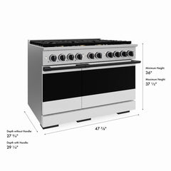 ZLINE Autograph Edition 48 in. 6.7 cu. ft. Marino Double Oven Gas Range with 8 Burner Cooktop in Stainless Steel with White Matte Doors and Matte Black Accents - MGRZ-WM-48-MB - The Home Selection