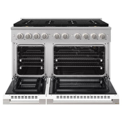 ZLINE 48 in. 6.7 cu. ft. Marino Gas Range with 8 Burner DuoPro™ Cooktop and Dual Ovens with White Matte Doors - PMGR-WM-48 - The Home Selection
