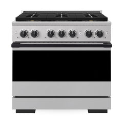 ZLINE Autograph Edition 36 in. 5.2 cu. ft. Marino Gas Range with 6 Burner DuoPro™ Cooktop and Convection Gas Oven in Stainless Steel and Matte Black Accents - PMGRZ-36-MB - The Home Selection