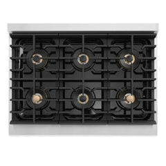 ZLINE Autograph Edition 36 in. 5.2 cu. ft. Marino Gas Range with 6 Burner DuoPro™ Cooktop and Convection Gas Oven in Stainless Steel and Matte Black Accents - PMGRZ-36-MB - The Home Selection