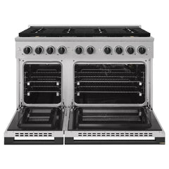 ZLINE Autograph Edition 48 in. 6.7 cu. ft. Marino Gas Range with 8 Burner DuoPro™ Cooktop and Dual Ovens in Stainless Steel and Matte Black Accents - PMGRZ-48-MB - The Home Selection