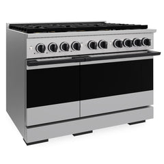 ZLINE Autograph Edition 48 in. 6.7 cu. ft. Marino Gas Range with 8 Burner DuoPro™ Cooktop and Dual Ovens in Stainless Steel and Matte Black Accents - PMGRZ-48-MB - The Home Selection