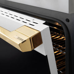 ZLINE Autograph Edition 36 in. 5.2 cu. ft. Marino Gas Range with 6 Burner DuoPro™ Cooktop and Convection Gas Oven with White Matte Door and Polished Gold Accents - PMGRZ-WM-36-G - The Home Selection