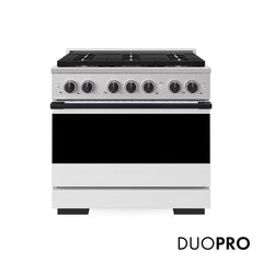ZLINE Autograph Edition 36 in. 5.2 cu. ft. Marino Gas Range with 6 Burner DuoPro™ Cooktop and Convection Gas Oven with White Matte Door and Matte Black Accents - PMGRZ-WM-36-MB - The Home Selection
