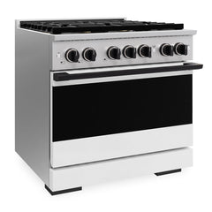 ZLINE Autograph Edition 36 in. 5.2 cu. ft. Marino Gas Range with 6 Burner DuoPro™ Cooktop and Convection Gas Oven with White Matte Door and Matte Black Accents - PMGRZ-WM-36-MB - The Home Selection