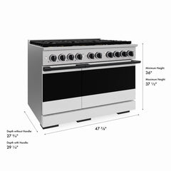 ZLINE Autograph Edition 48 in. 6.7 cu. ft. Marino Gas Range with 8 Burner DuoPro™ Cooktop and Dual Ovens with White Matte Doors and Matte Black Accents - PMGRZ-WM-48-MB - The Home Selection