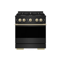 ZLINE Autograph Edition 30 in. 4.2 cu. ft. Marino Dual Fuel Range with 4 Burner Gas Cooktop and Electric Convection Oven in Black Stainless Steel with Champagne Bronze Accents - MDRBZ-30-CB - The Home Selection