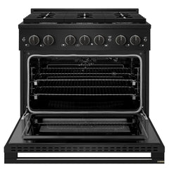 ZLINE 36 in. 5.2 cu. ft. Marino Gas Range with 6 Burner Cooktop and Convection Gas Oven in Black Stainless Steel - MGRB-36 - The Home Selection