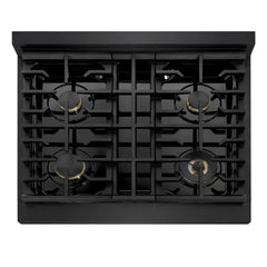 ZLINE Autograph Edition 30 in. 4.2 cu. ft. Marino Gas Range with 4 Burner Cooktop and Convection Gas Oven in Black Stainless Steel and Champagne Bronze Accents - MGRBZ-30-CB - The Home Selection