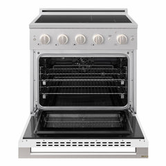 ZLINE 30 in. 4.2 cu. ft. Marino Induction Range with 4 Element Cooktop and Electric Convection Oven in Stainless Steel with White Matte Door - MINR-WM-30 - The Home Selection
