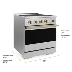 ZLINE Autograph Edition 30 in. 4.2 cu. ft. Marino Induction Range with 4 Element Cooktop and Electric Convection Oven in Satin Stainless Steel with Champagne Bronze Accents - MINRSZ-30-CB - The Home Selection