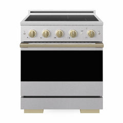 ZLINE Autograph Edition 30 in. 4.2 cu. ft. Marino Induction Range with 4 Element Cooktop and Electric Convection Oven in Satin Stainless Steel with Champagne Bronze Accents - MINRSZ-30-CB - The Home Selection
