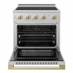 ZLINE Autograph Edition 30 in. 4.2 cu. ft. Marino Induction Range with 4 Element Cooktop and Electric Convection Oven in Satin Stainless Steel with Champagne Bronze Accents - MINRSZ-30-CB