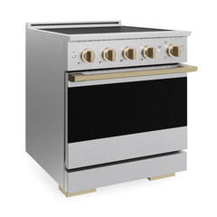 ZLINE Autograph Edition 30 in. 4.2 cu. ft. Marino Induction Range with 4 Element Cooktop and Electric Convection Oven in Satin Stainless Steel with Champagne Bronze Accents - MINRSZ-30-CB - The Home Selection