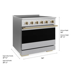 ZLINE Autograph Edition 36 in. 5.2 cu. ft. Marino Induction Range with 5 Element Cooktop and Electric Convection Oven in Satin Stainless Steel with Champagne Bronze Accents - MINRSZ-36-CB - The Home Selection