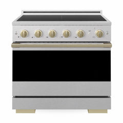 ZLINE Autograph Edition 36 in. 5.2 cu. ft. Marino Induction Range with 5 Element Cooktop and Electric Convection Oven in Satin Stainless Steel with Champagne Bronze Accents - MINRSZ-36-CB - The Home Selection
