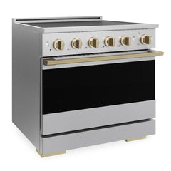 ZLINE Autograph Edition 36 in. 5.2 cu. ft. Marino Induction Range with 5 Element Cooktop and Electric Convection Oven in Satin Stainless Steel with Champagne Bronze Accents - MINRSZ-36-CB - The Home Selection