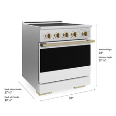 ZLINE Autograph Edition 30 in. 4.2 cu. ft. Marino Induction Range with 4 Element Cooktop and Electric Convection Oven in Satin Stainless Steel with White Matte Door and Champagne Bronze Accents - MINRSZ-WM-30-CB - The Home Selection