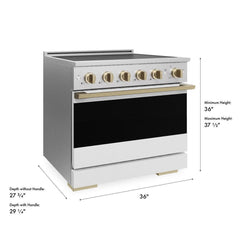ZLINE Autograph Edition 36 in. 5.2 cu. ft. Marino Induction Range with 5 Element Cooktop and Electric Convection Oven in Satin Stainless Steel with White Matte Door and Champagne Bronze Accents - MINRSZ-WM-36-CB - The Home Selection