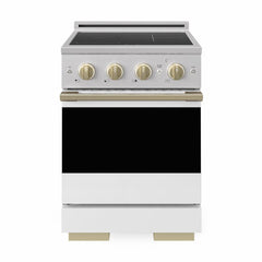 ZLINE 24 In. Marino Autograph Induction Range in Stainless Steel with a White Matte Door and Champagne Bronze Accents - MINRZ-WM-24-CB - The Home Selection