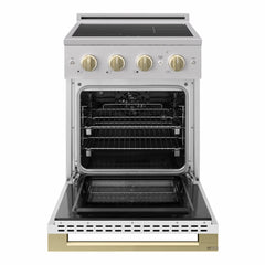 ZLINE 24 In. Marino Autograph Induction Range in Stainless Steel with a White Matte Door and Champagne Bronze Accents - MINRZ-WM-24-CB - The Home Selection