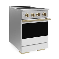 ZLINE 24 In. Marino Autograph Induction Range in Stainless Steel with a White Matte Door and Champagne Bronze Accents - MINRZ-WM-24-CB - The Home Selection