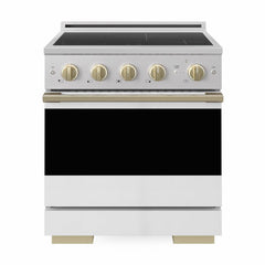 ZLINE 30 In. Marino Autograph Induction Range in Stainless Steel with a White Matte Door and Champagne Bronze Accents - MINRZ-WM-30-CB - The Home Selection