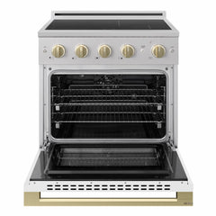 ZLINE 30 In. Marino Autograph Induction Range in Stainless Steel with a White Matte Door and Champagne Bronze Accents - MINRZ-WM-30-CB - The Home Selection