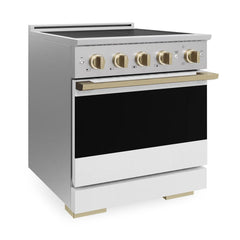 ZLINE 30 In. Marino Autograph Induction Range in Stainless Steel with a White Matte Door and Champagne Bronze Accents - MINRZ-WM-30-CB - The Home Selection