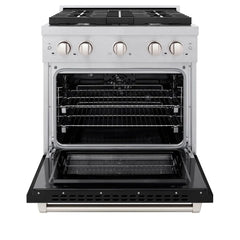 ZLINE 30 in. 4.2 cu. ft. Paramount Dual Fuel Range with 4 Burner Gas Cooktop and Electric Convection Oven in Satin Stainless Steel with Black Matte Door - SDRS-BLM-30