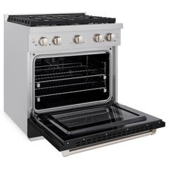 ZLINE 30 in. 4.2 cu. ft. Paramount Dual Fuel Range with 4 Burner Gas Cooktop and Electric Convection Oven in Satin Stainless Steel with Black Matte Door - SDRS-BLM-30