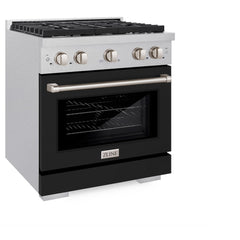 ZLINE 30 in. 4.2 cu. ft. Paramount Dual Fuel Range with 4 Burner Gas Cooktop and Electric Convection Oven in Satin Stainless Steel with Black Matte Door - SDRS-BLM-30
