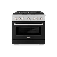 ZLINE 36 in. 5.2 cu. ft. Paramount Dual Fuel Range with 6 Burner Gas Cooktop and Electric Convection Oven in Satin Stainless Steel with Black Matte Door - SDRS-BLM-36